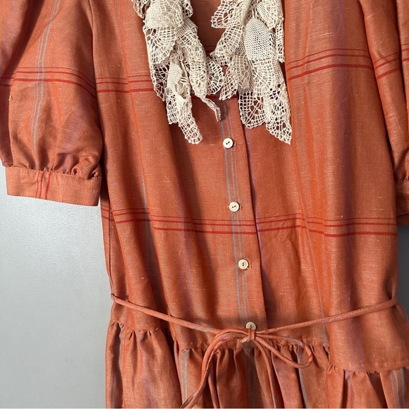 Vintage Diane Von Furstenberg Terracotta Midi Dress with Cream Lace - Picture 2 of 8